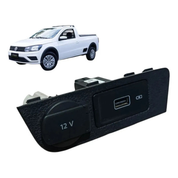 Entrada Usb Tomada 12v Vw Saveiro Gol Voyage 2018 / 2023 Preto